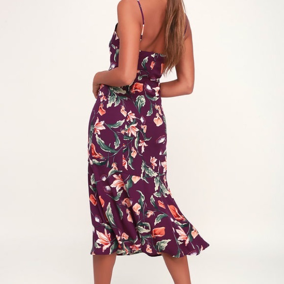 Purple Floral Print Midi Dress - Picture 4 of 4